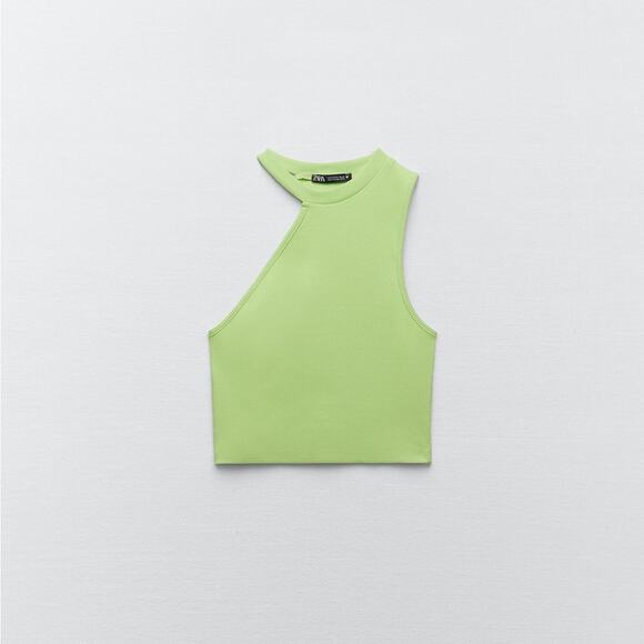 Zara Asymmetrical Ribbed Cutout Crop Top - Picture 1 of 10